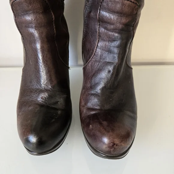 ARNOLD CHURGIN tall brown heeled leather boots. Size 39 (8-8.5) - Picture 7 of 15